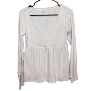 Hollister Easy Long-Sleeve Pointelle Babydoll Top Size medium